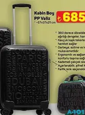 KABİN BOY PP VALİZ fiyat ve kampanya bilgisi